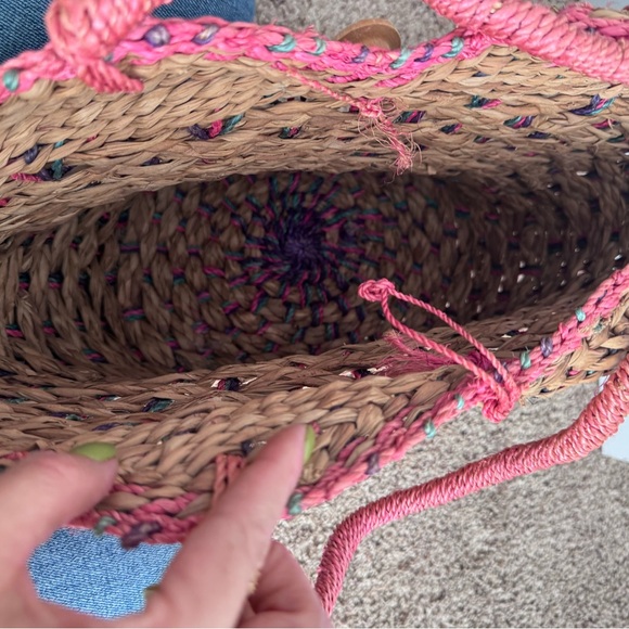 Woven Straw Tote Bag with Pink Accents - Picture 6 of 6
